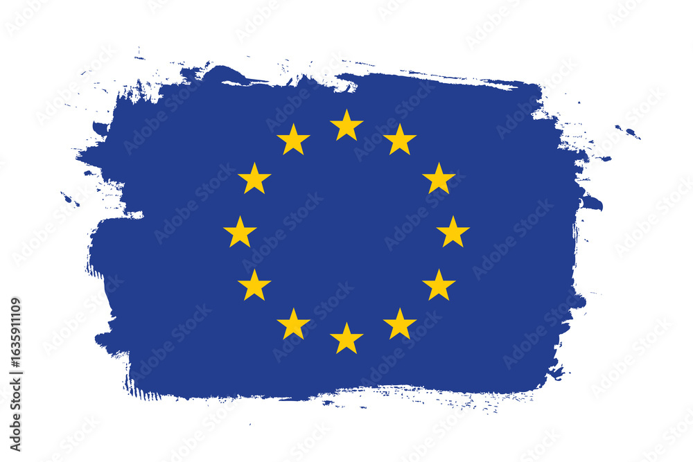Obraz premium Flag of the European Union. Flag icon. The artistic banner. Standard color. Hand-painted colorful national flags. Computer illustration. Digital illustration. Vector illustration.