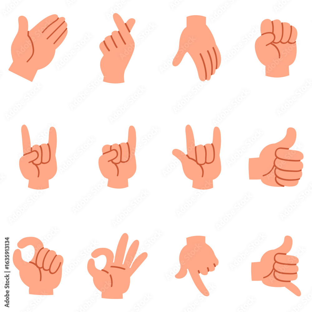 Fototapeta premium Hand Sign gesture Color icons