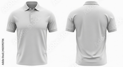 Classic white short sleeve Polo shirt mockup showing front and back views isolated