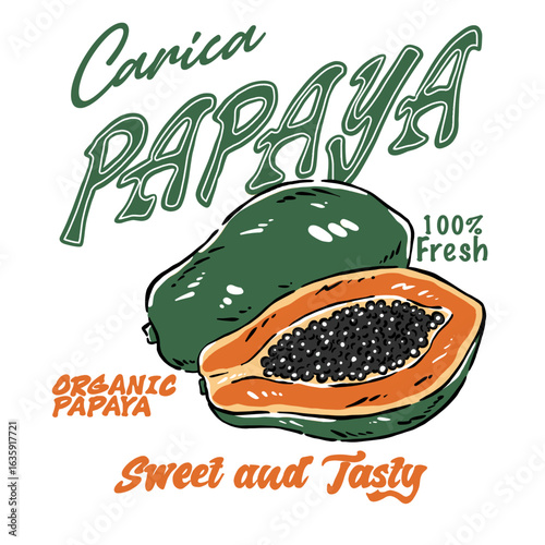 Sweet Papaya artwork. sweet and tasty. Summer tropical vibes art. Carica papaya fruit print. Nature fruit club print design. Watercolor fruit t shirt design.