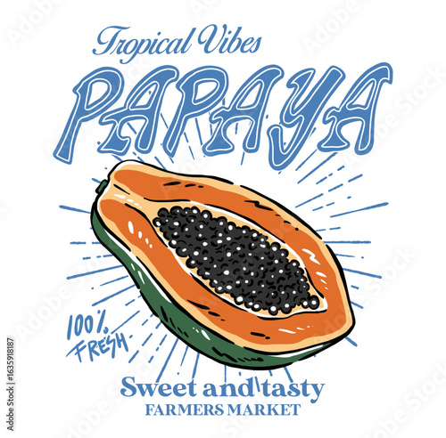 Sweet Papaya artwork. sweet and tasty. Summer tropical vibes art. Carica papaya fruit print. Nature fruit club print design. Watercolor fruit t shirt design.