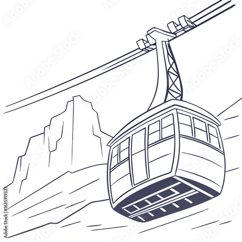 Hand-Drawn Table Mountain Cableway Station Illustration, Detailed Cape Town Landmark Line Art with Transparent Background. Perfect for: South Africa Freedom Day, Cape Town tourism