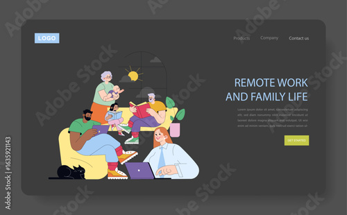 Remote Work and Family Life Vector Illustration