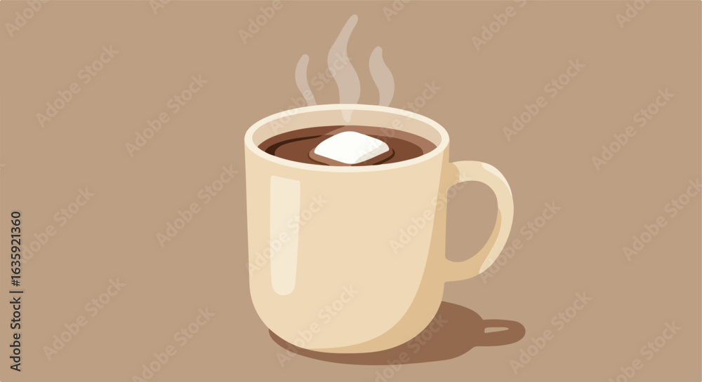 Obraz premium Cup of dark hot beverage with a melting marshmallow, steam rising