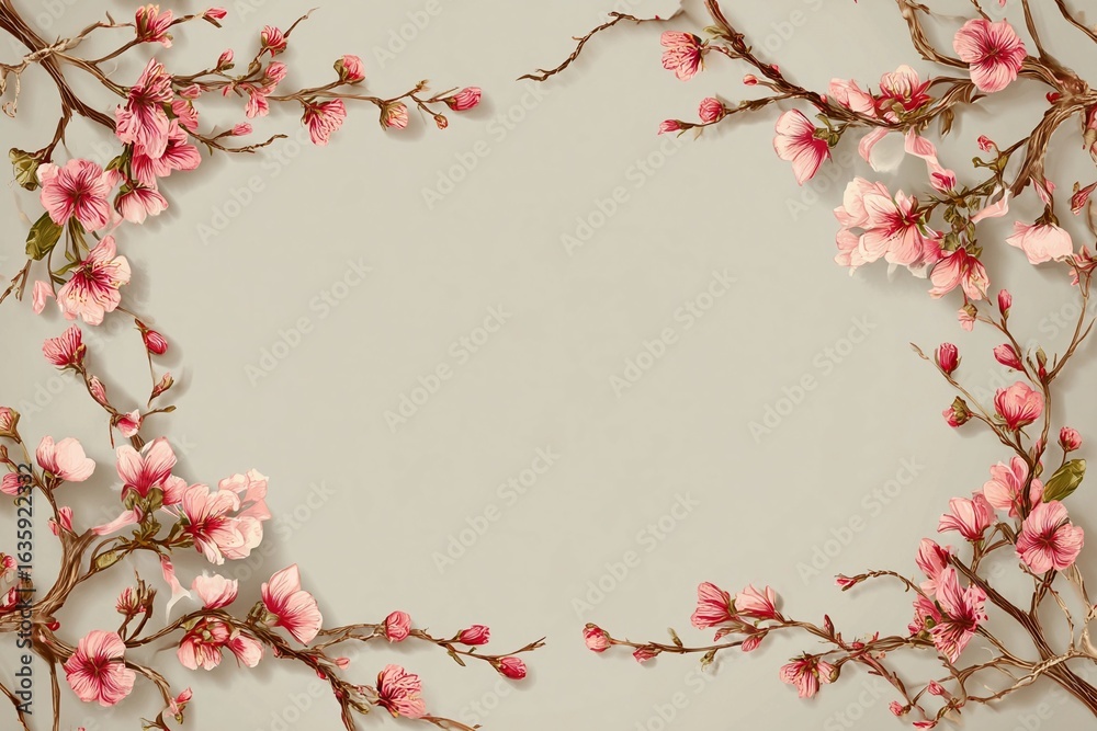 Fototapeta premium Floral Border Design With Hand-Drawn Cherry Blossoms for Creative Projects Generative AI