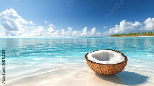 Wallpaper Mural Exotic Summer Paradise with Breathtaking Azure Seascape and Fresh Coconut on Sunny Beach Shoreline Torontodigital.ca