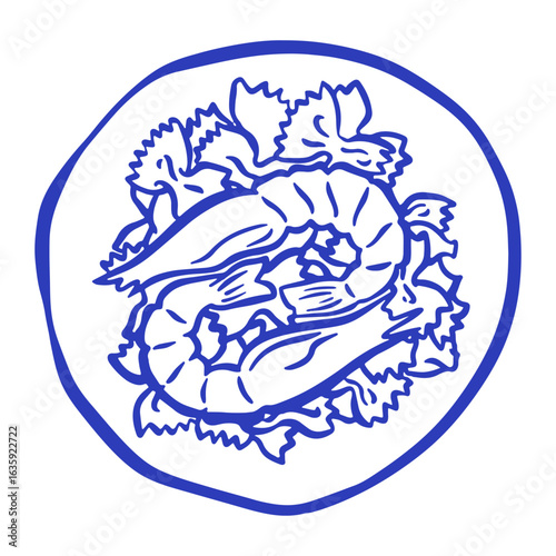 Bowties Pasta with shrimp hand drawn illustration vector.