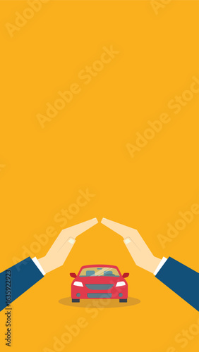 Hands protecting car. Car insurance concept