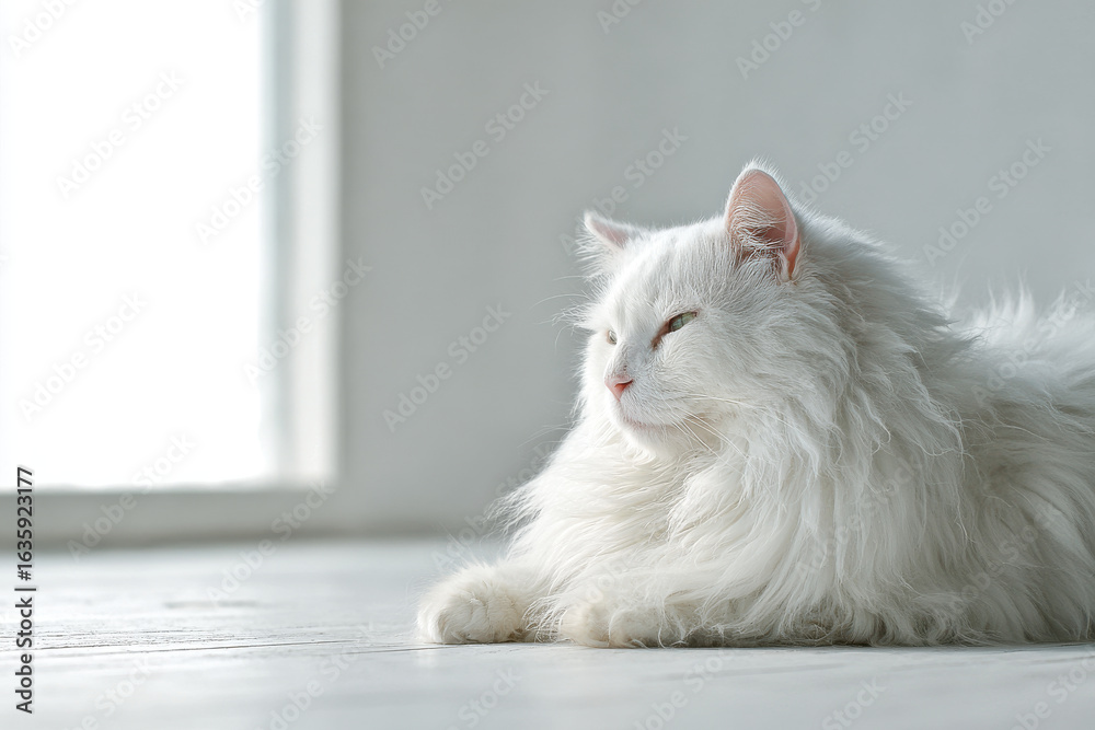 Obraz premium minimalistic composition featuring single cat in expansive empty space creating sense of tranquility
