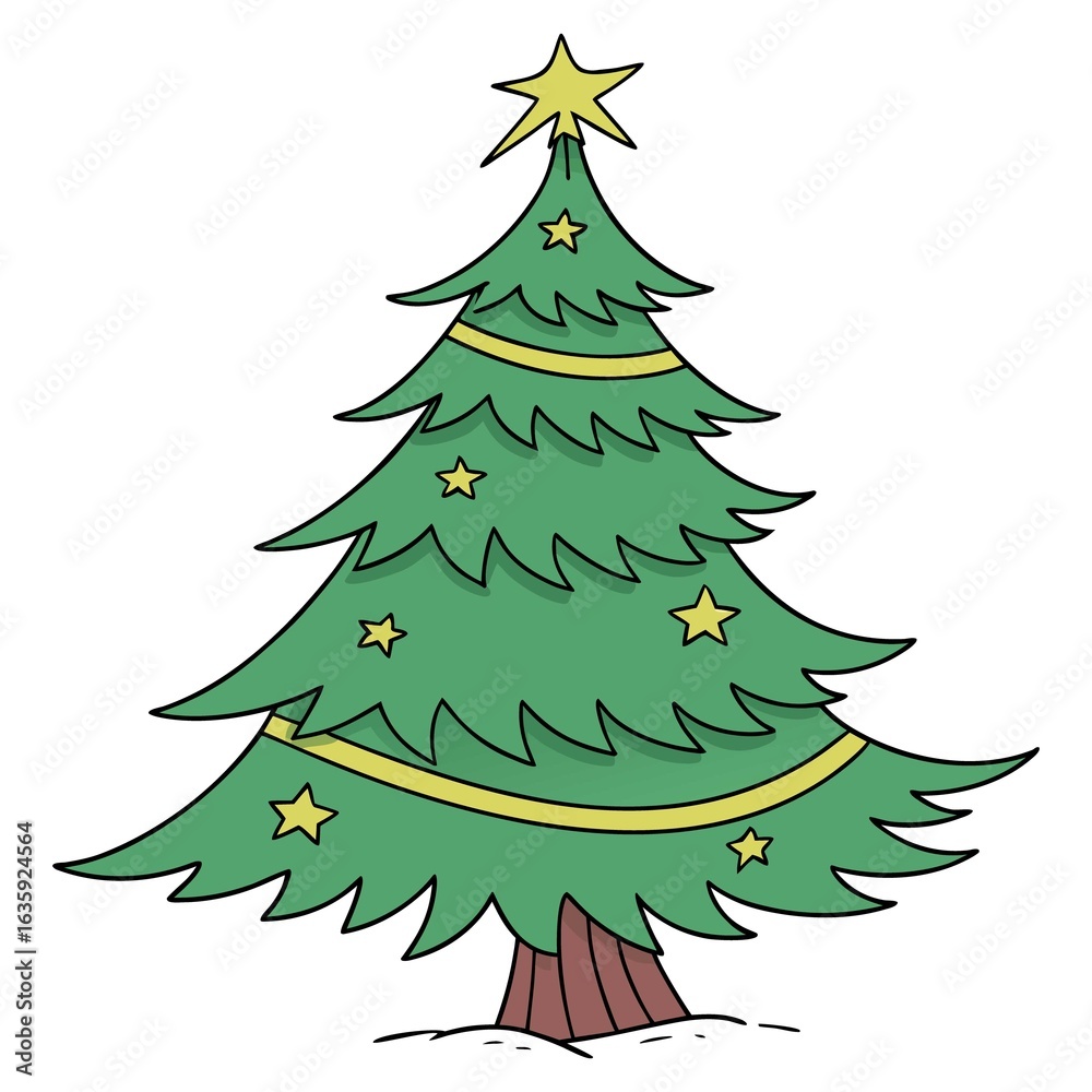 Obraz premium Set of isolated Christmas fir tree vector illustrations with festive holiday decorations and snow