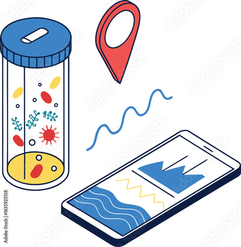 Vector illustration of casino chips and cards for a mobile business technology concept