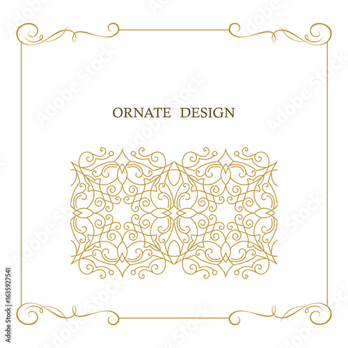 Vector frame for design template. Golden floral borders. Ornate decor for save the date, birthday, greeting card, wedding invitation, leaflet, poster, certificate, thank you message.