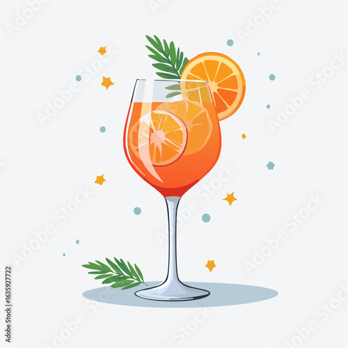 Stylish Vector Illustration of an Aperol Spritz Cocktail Against a Clean White Background, Ideal for Summer Gatherings and Refreshing Experiences