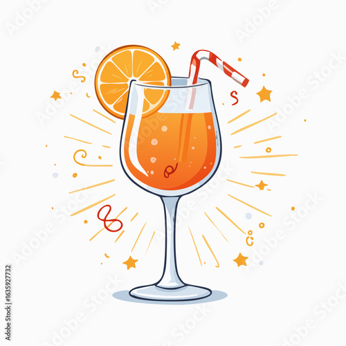 Stylish Vector Illustration of an Aperol Spritz Cocktail Against a Clean White Background, Ideal for Summer Gatherings and Refreshing Experiences