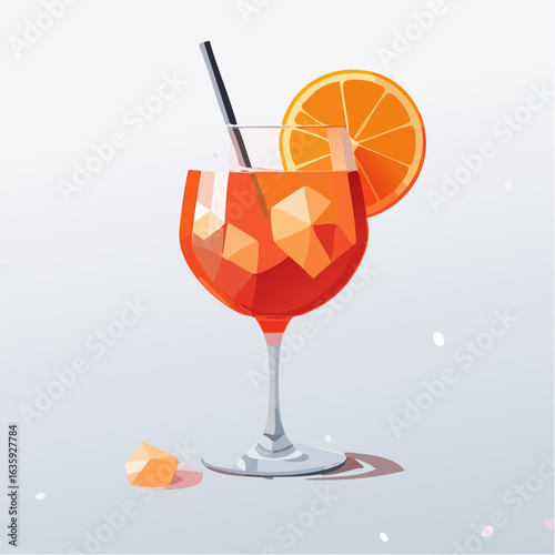 Charming Vector Illustration of a Festive New Year Aperol Spritz Cocktail on a Subtle Gray Background, Ideal for Holiday Celebrations and Stylish Toasts