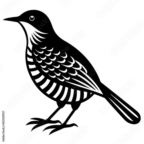 Black silhouette icon of a cactus wren in flight