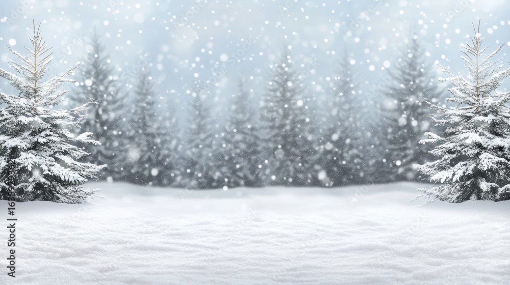 Fototapeta premium Serene Winter Forest Landscape with Snow-Covered Trees and Clear Blue Skies for Seasonal Photography