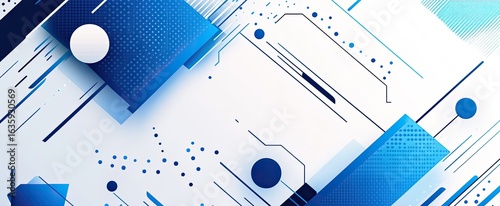Blue and white background with geometric shapes for technology 