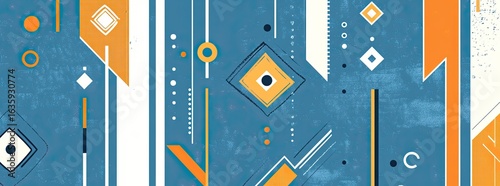 Blue background with geometric patterns and arrows in vector style