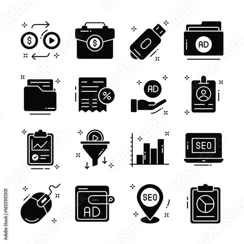 Easy to edit handy pack of digital ads glyph style icons