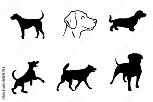 Sticker Collection of dog silhouettes and head sketch