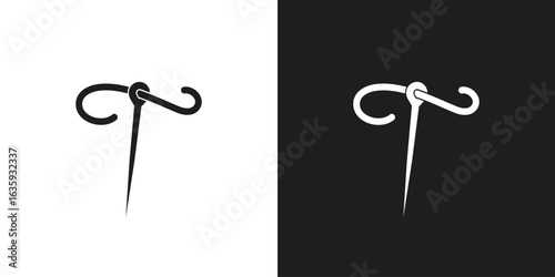 Letter T tailor needle fashion clothing logo vector illustration template. Initial letter T sewing embroidery tailor textile logo. Vector illustration.