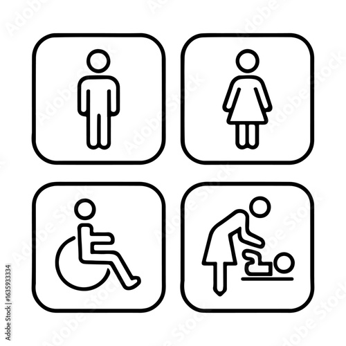 Blue vector silhouette icons depicting men and women for public restroom signs