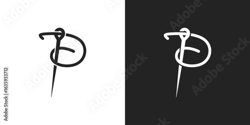 Letter P fashion clothing logo vector illustration template. letter P from thread and needle combination. Flat Logo Design Template of tailor, fashion, thread, needle, stitch, line, apparel.