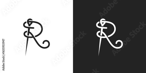 Letter R fashion clothing logo vector illustration template. letter R from thread and needle combination. Flat Logo Design Template of tailor, fashion, thread, needle, stitch, line, apparel.