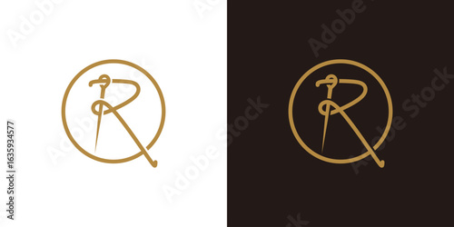 Letter R fashion clothing logo vector illustration template. letter R from thread and needle combination. Flat Logo Design Template of tailor, fashion, thread, needle, stitch, line, apparel.