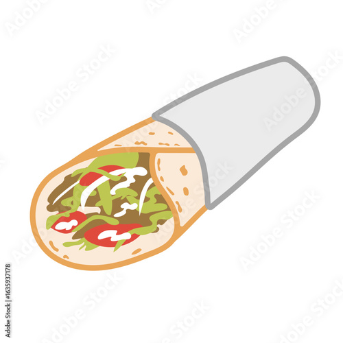 Durum Kebab Vector Illustration – Turkish Street Food Wrap with Vegetables and Meat