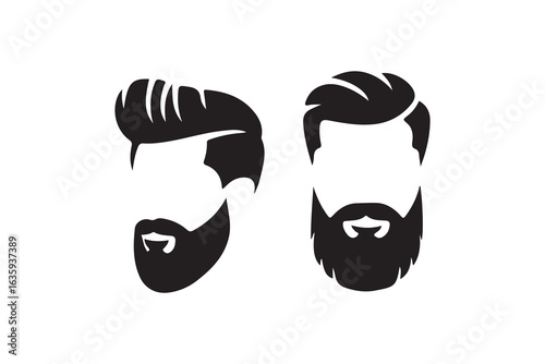 Stylish Beard and Hair Design: Illustrated art pieces of stylish beard and hair silhouette. These graphics can be used in your barber or hair product advertisements