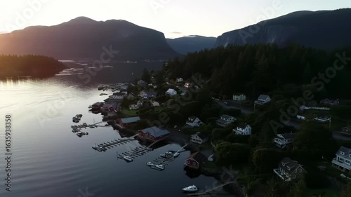 Tranquil Coastal Village at Sunset, British Columbia