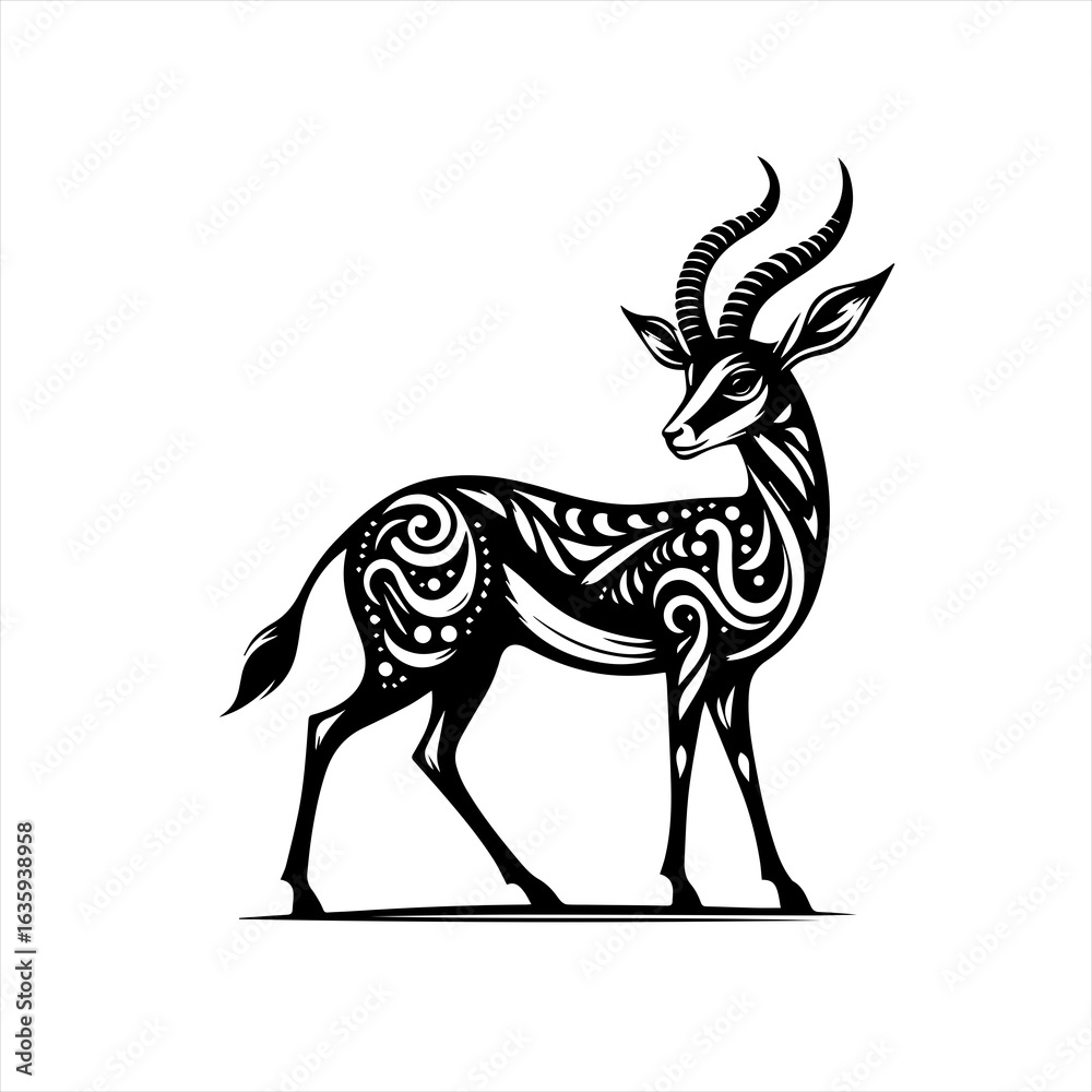 Obraz premium Elegant black and white stylized gazelle illustration