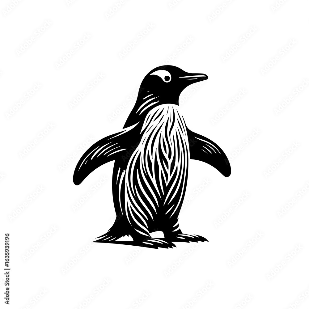 Naklejka premium Stylized penguin illustration in black and white