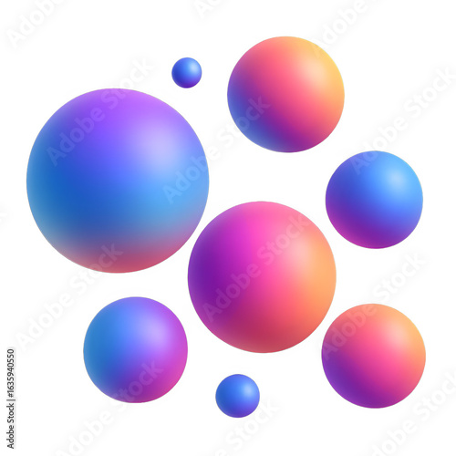 Abstract composition of colorful gradient spheres with soft lighting and smooth surfaces floating against a dark background