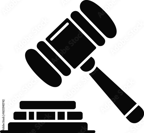 Black Gavel and Sounding Block Icon on White Background auction justice