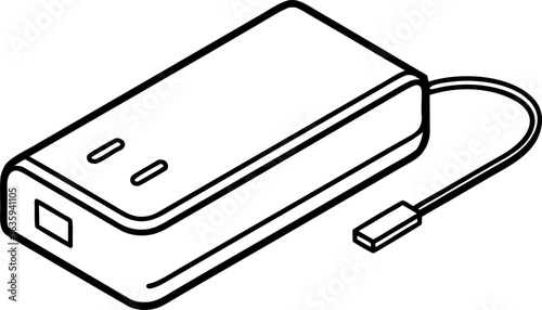 Powerbank charger battery gadget portable vector line art illustration