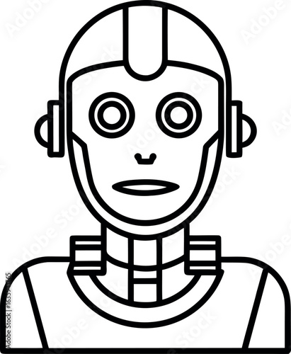 Cyborg droid robot face tech minimal vector line art illustration