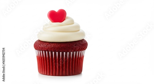 赤く輝くバレンタインカップケーキ 甘いクリームとハートが愛らしい. AI Generated