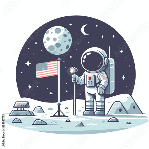 Astronaut planting a flag on the moon