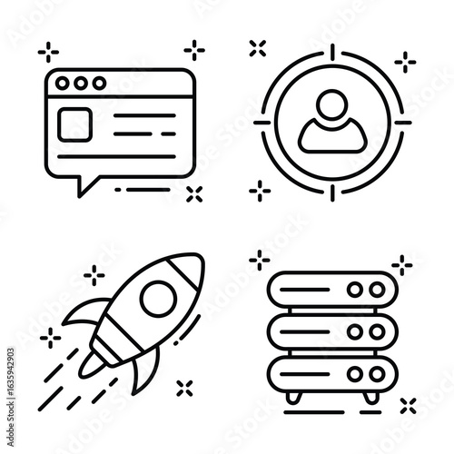 Have a look at this trendy pack of marketing plan outline icons