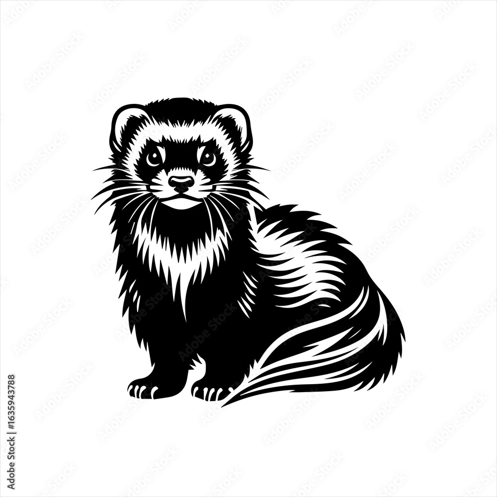 Obraz premium Black and white illustration of a ferret sitting