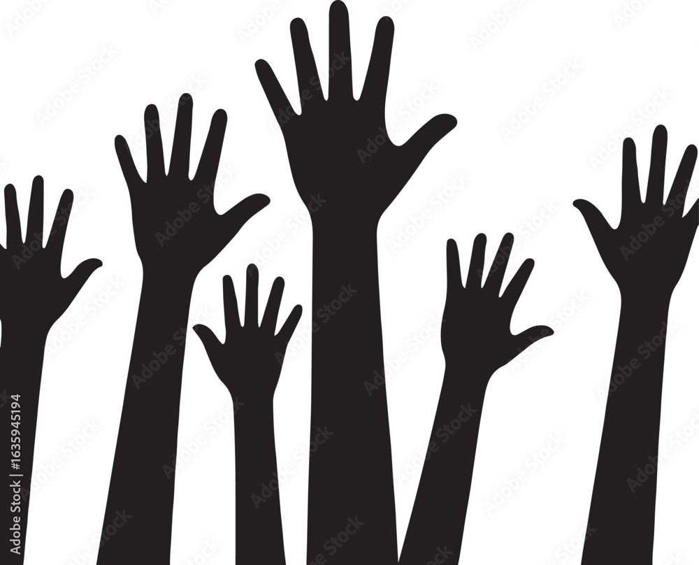 Obraz premium Silhouette raised hands unity cooperation participation vector