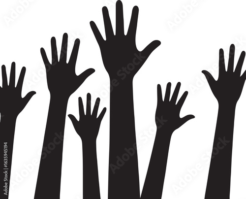 Silhouette raised hands unity cooperation participation vector