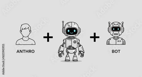 s a drawing of a robot and a person with the words 