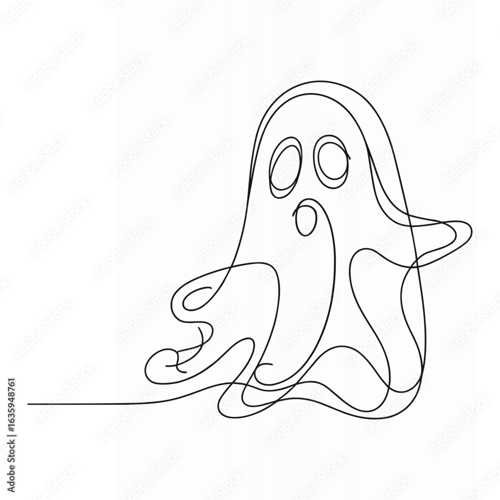 Obraz premium Whimsical one line drawing of a friendly ghost with big eyes