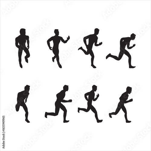 Man and woman runner silhouettes set, large pack of vector silhouette design, isolated white background
