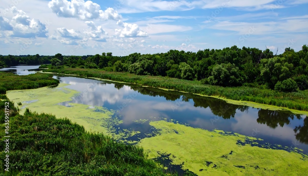 Fototapeta premium Serene river landscape with algae