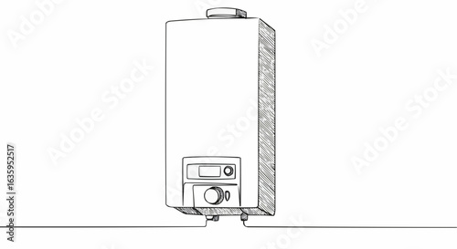 Simple schematic of a household gas water heater appliance.
